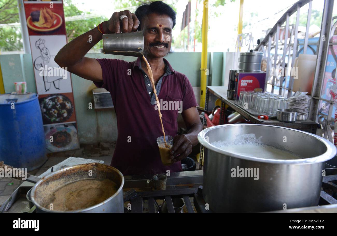 Indian Chai prepared in a small tea house in Madurai, India Stock Photo