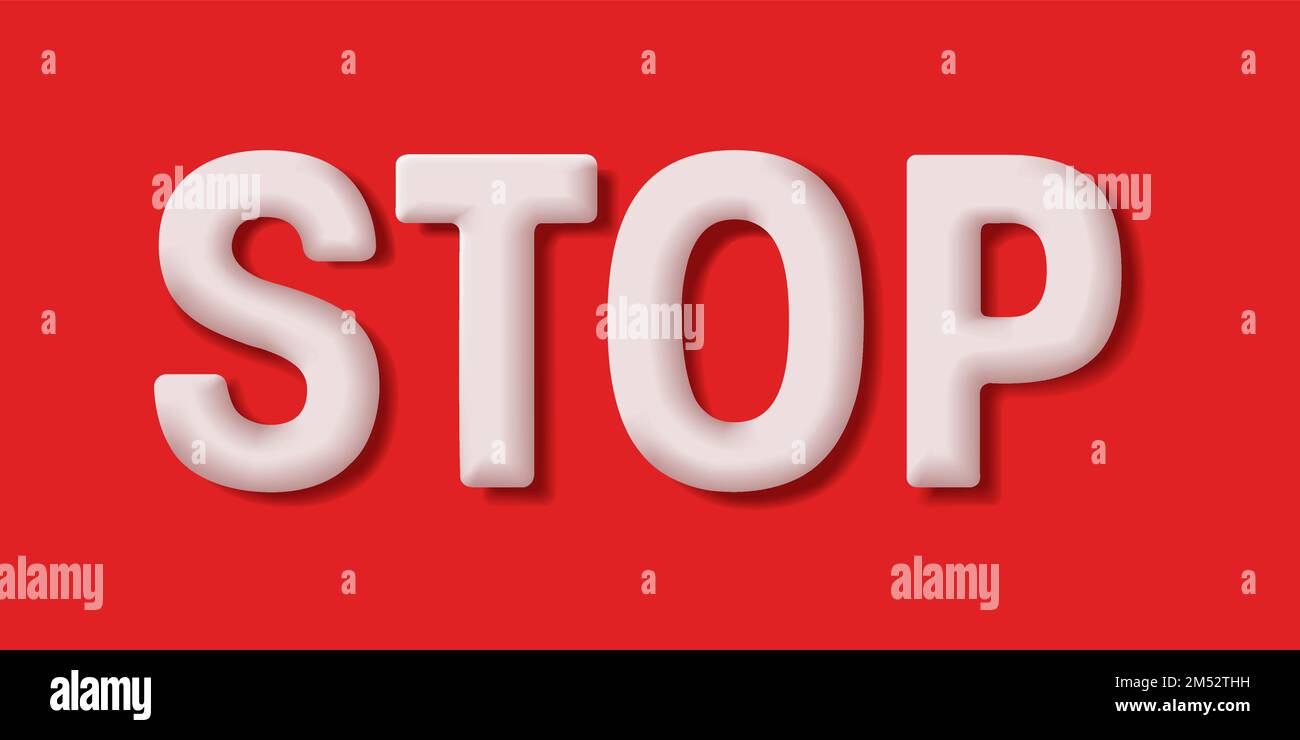 Stop volume white letters on red background, danger warrning Stock Vector