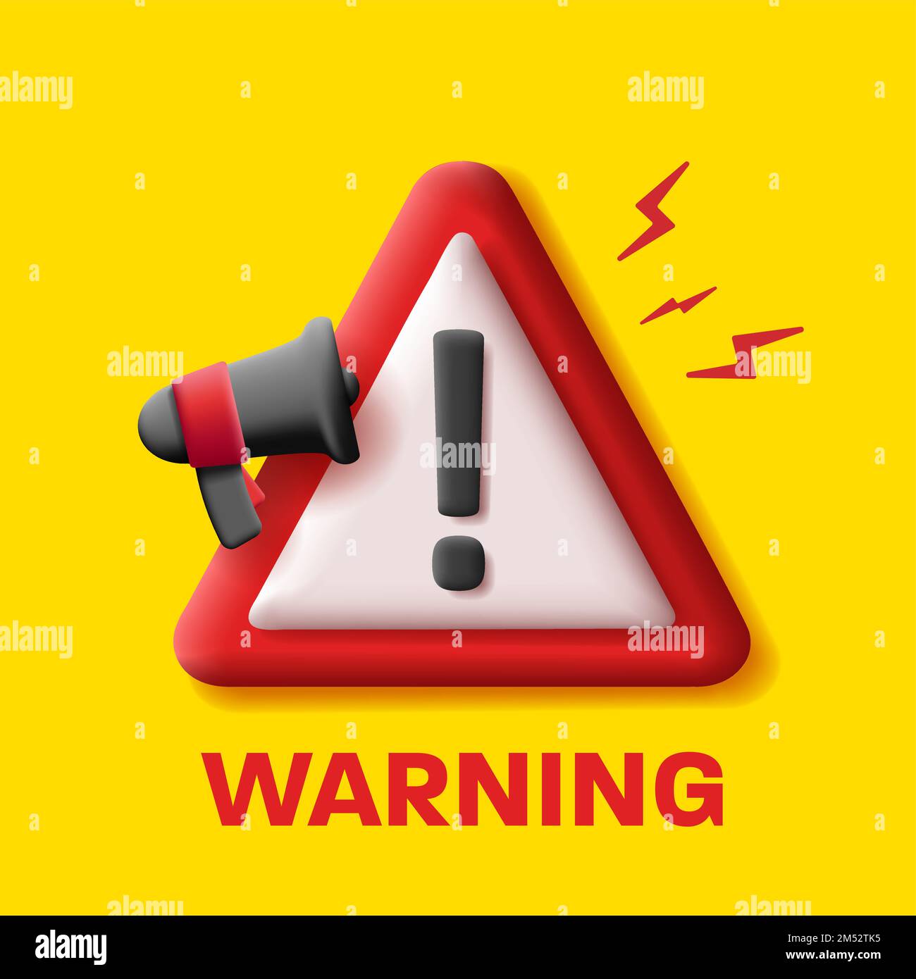 3d warning sign triangle with exclamation mark and loudspeaker icon