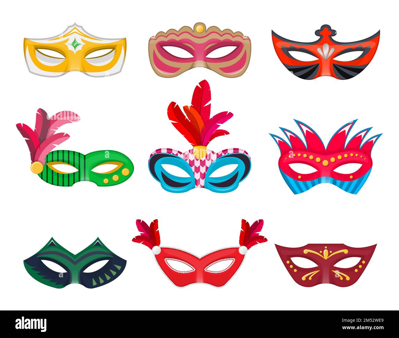 Collection Venetian carnival masks hand painted isolated on white ...