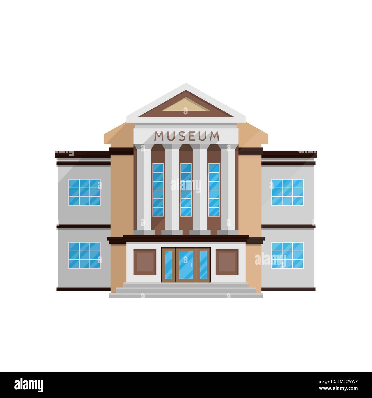 Museum building in flat style isolated on white background Vector illustration. Classical architecture, cultural monuments exhibits, cultural program Stock Vector