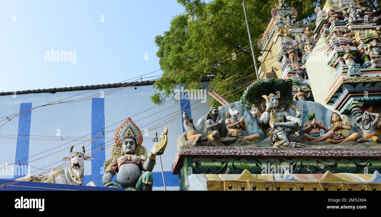 Gods & Goddesses figures decorating a Hindu temple in Madurai, Tamil