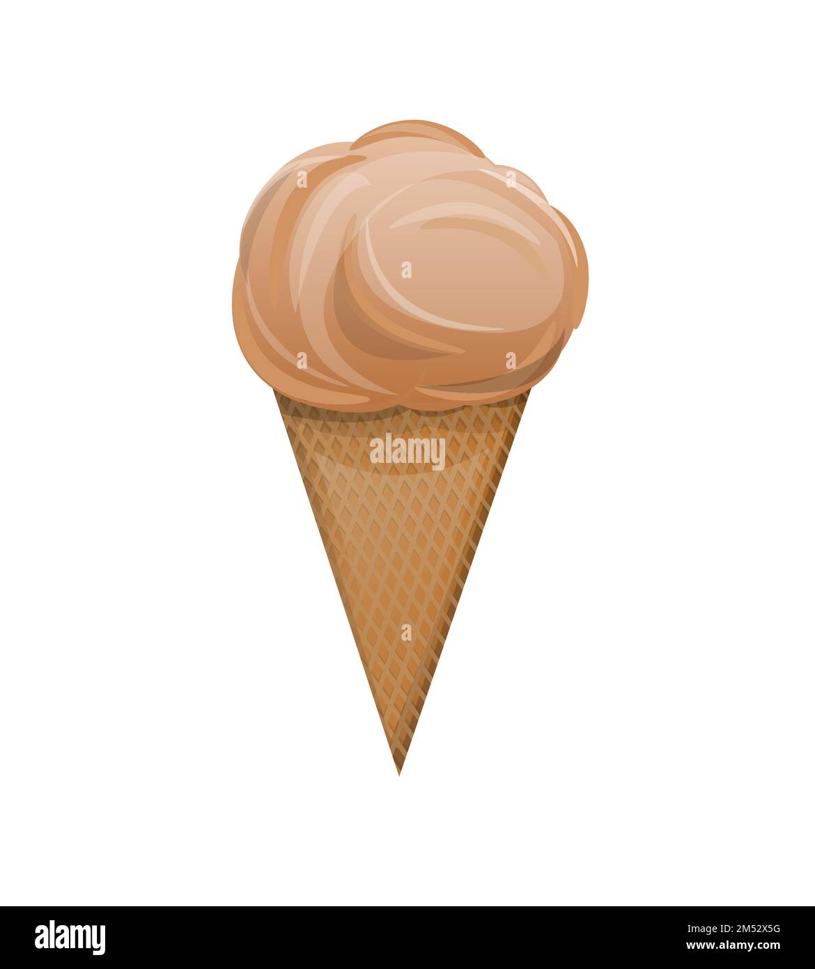 Chocolate ice cream in a waffle cup in cartoon style isolated on white ...