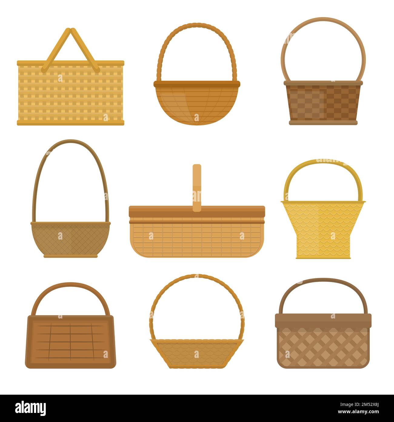 Empty baskets set isolated on white background vector illustration