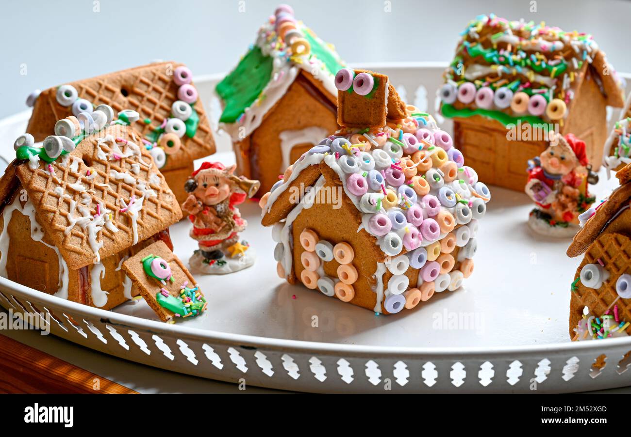 gingerbread house decorated with frosting and candy Stock Photo Alamy
