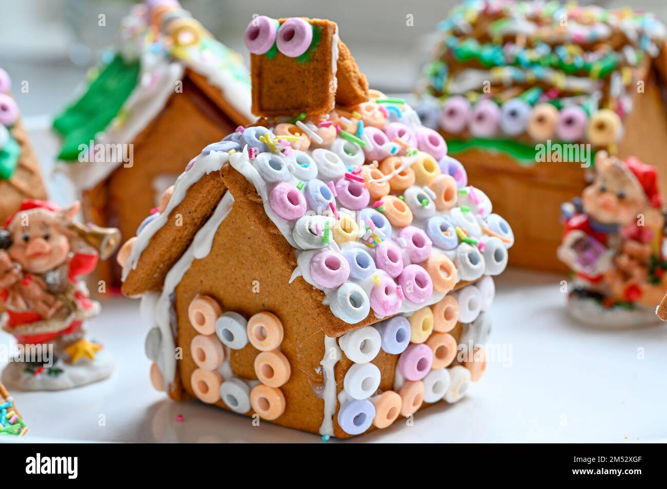 gingerbread house decorated with frosting and candy Stock Photo - Alamy
