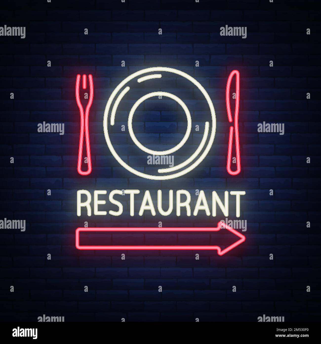 Restaurant logo, sign, emblem in neon style. A glowing signboard, a