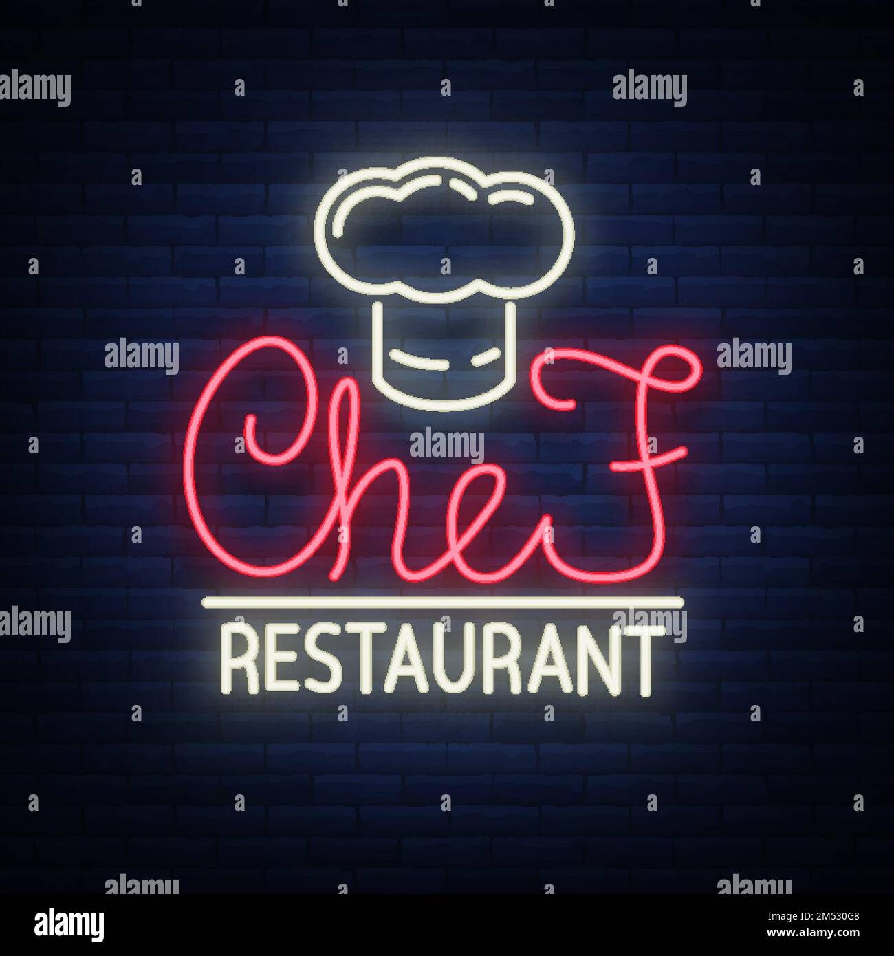 Chef restaurant logo, sign, emblem in neon style. A glowing signboard
