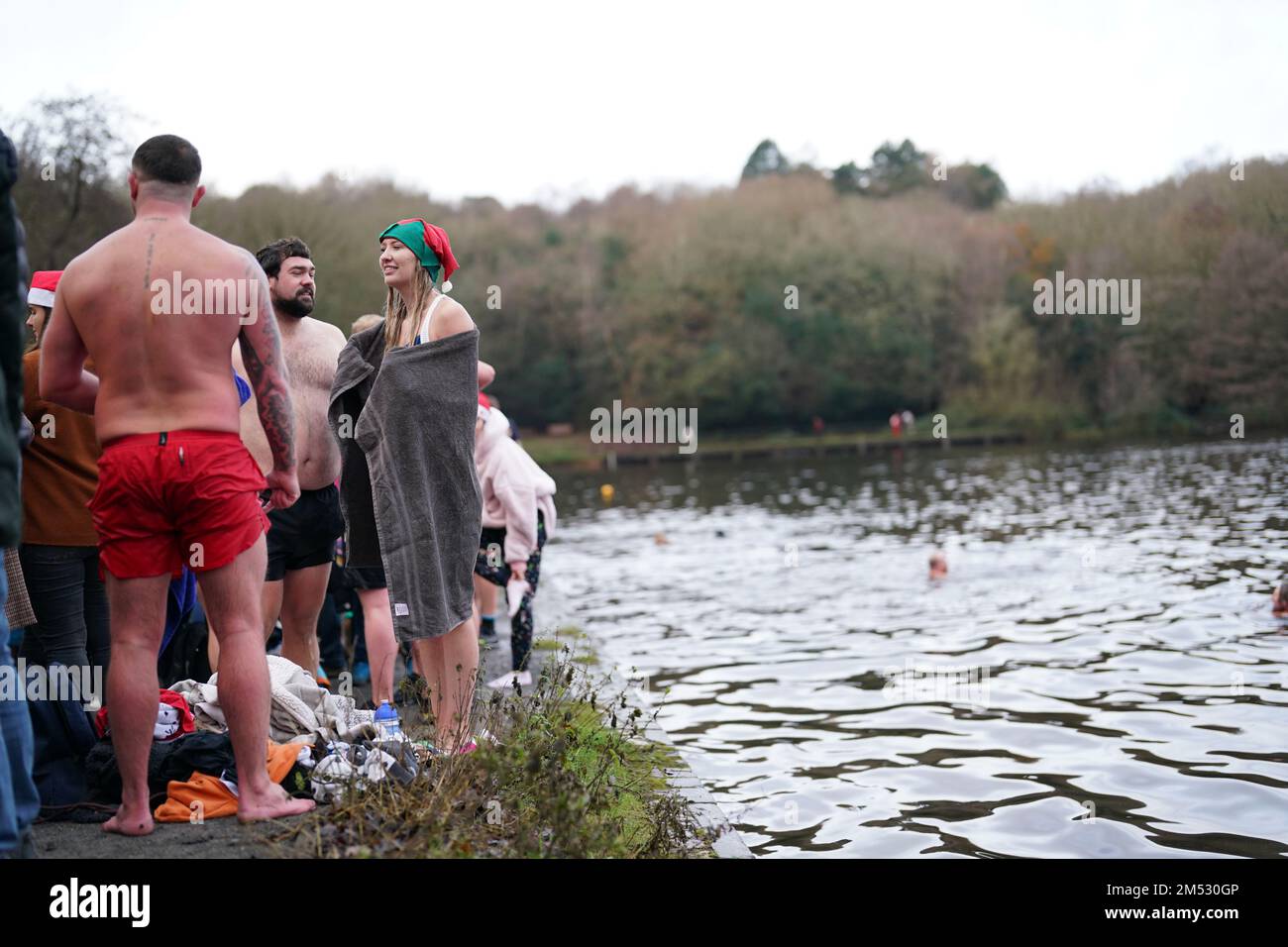 Swimmers take part in the Blackroot Pool Xmas day swim at Sutton Park