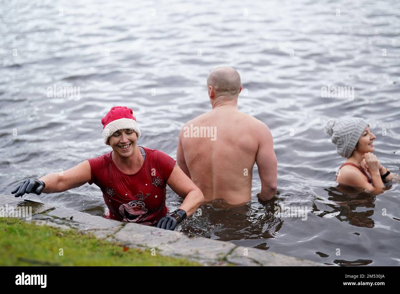Swimmers take part in the Blackroot Pool Xmas day swim at Sutton Park