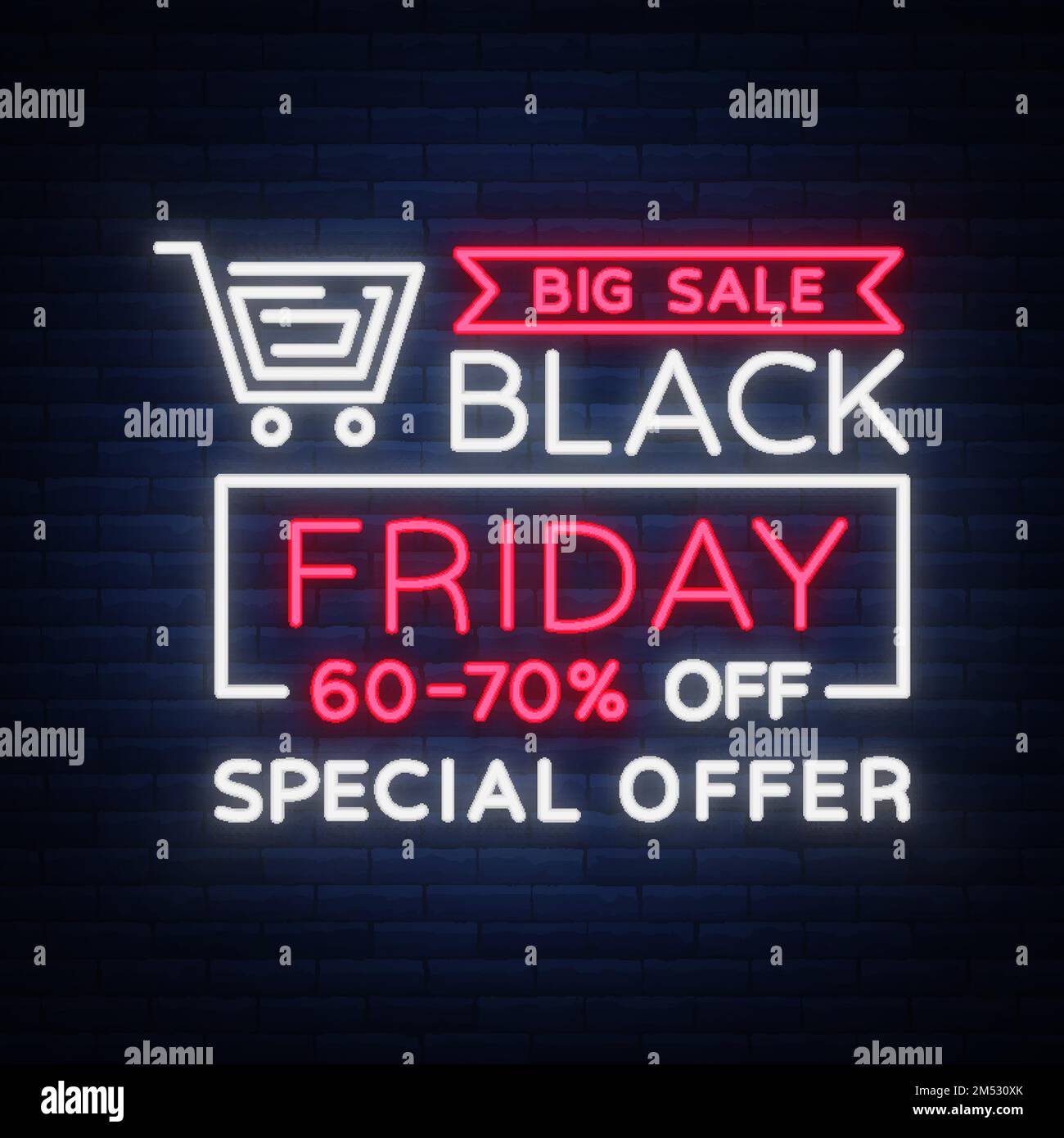 Black Friday vector isolated, poster banner in neon style. Bright sign sales Black Friday discounts. Stock Vector