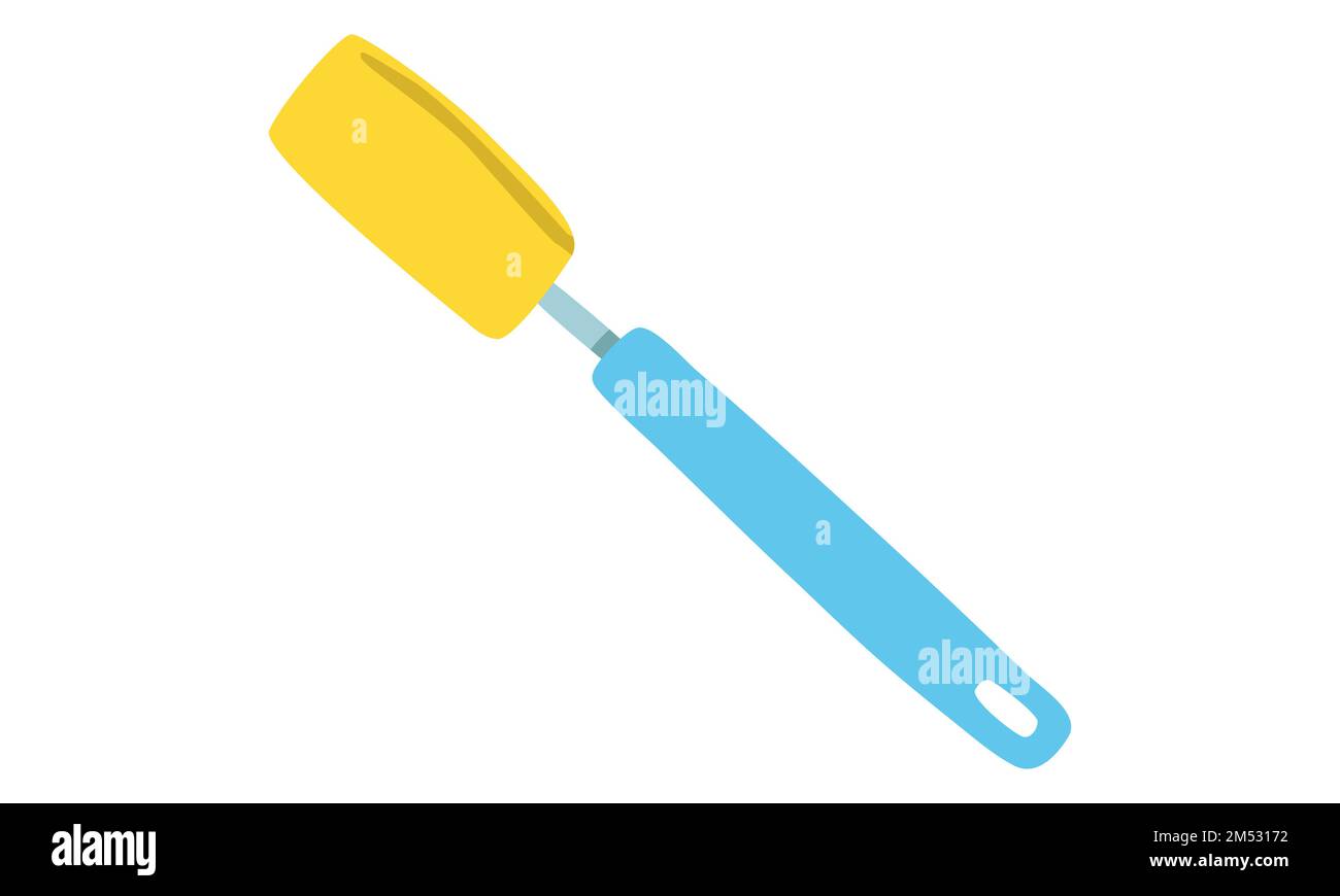 Baby bottle brush clipart. Simple cute bottle brush sponge flat vector illustration. Sponge cleaning brush cleaner for feeding bottles, glasses, pot Stock Vector