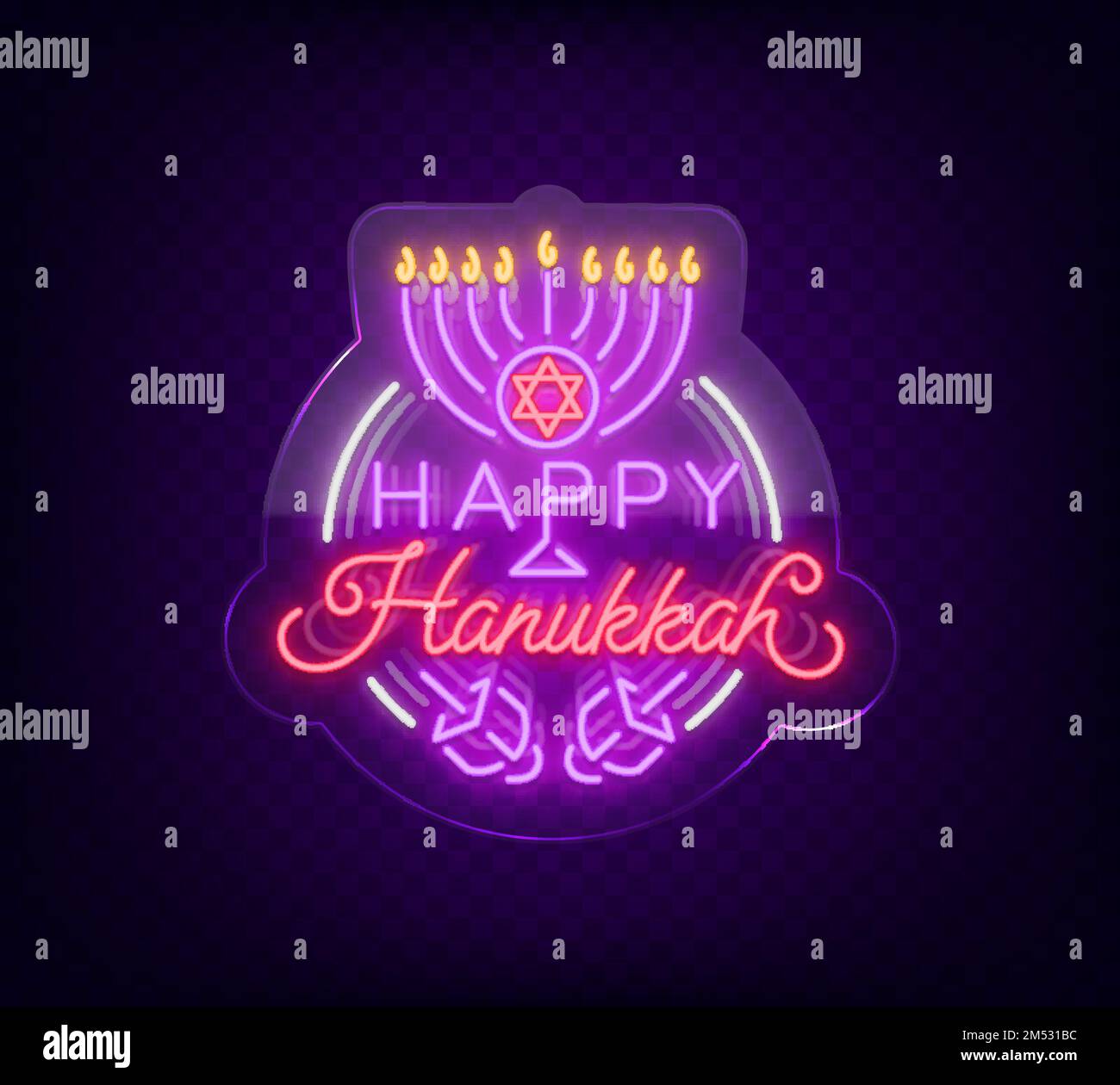 Jewish holiday Hanukkah is a neon sign, a greeting card, a traditional