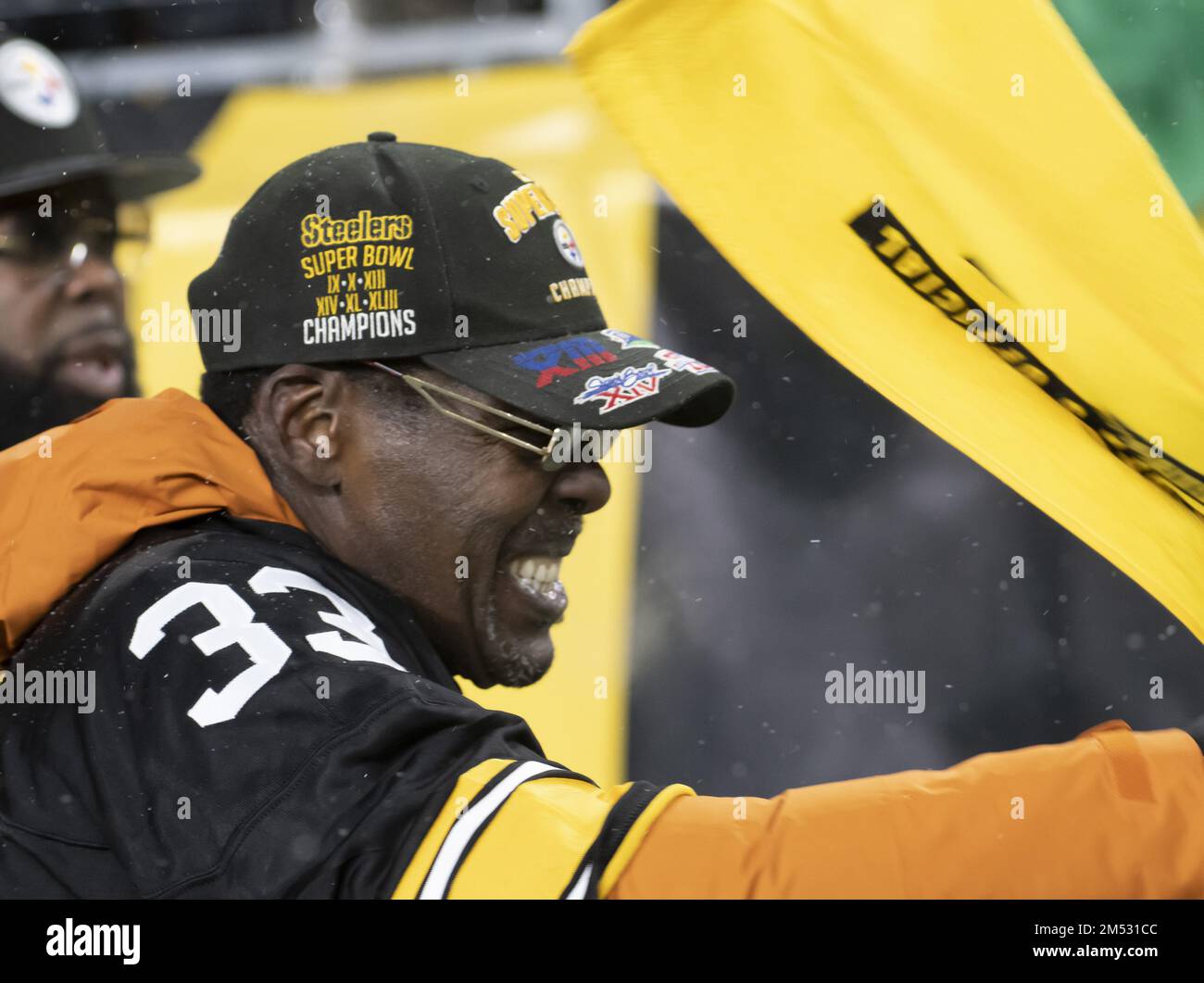 1972-style graphics on the scoreboard at Acrisure Stadium celebrate the  50th anniversary of the Immaculate Reception before an NFL football game  between the Pittsburgh Steelers and the Las Vegas Raiders in Pittsburgh