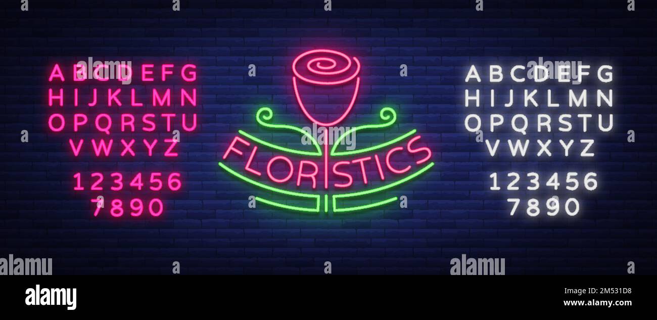 Vector logo flower shop, florist, neon emblem sign logo. Template ...