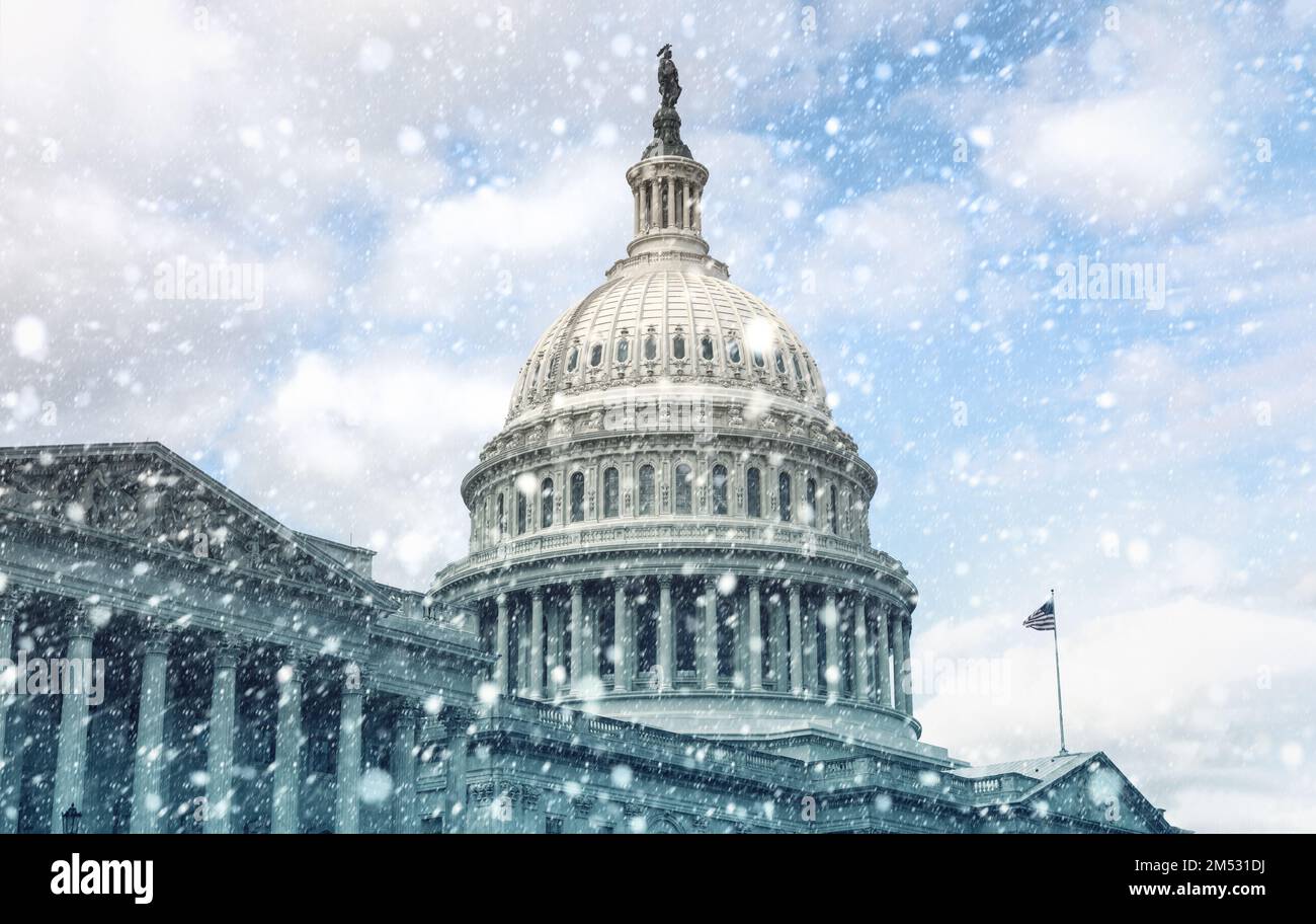 Snow storm. Capitol building in Washington D.C. during the winter season Stock Photo