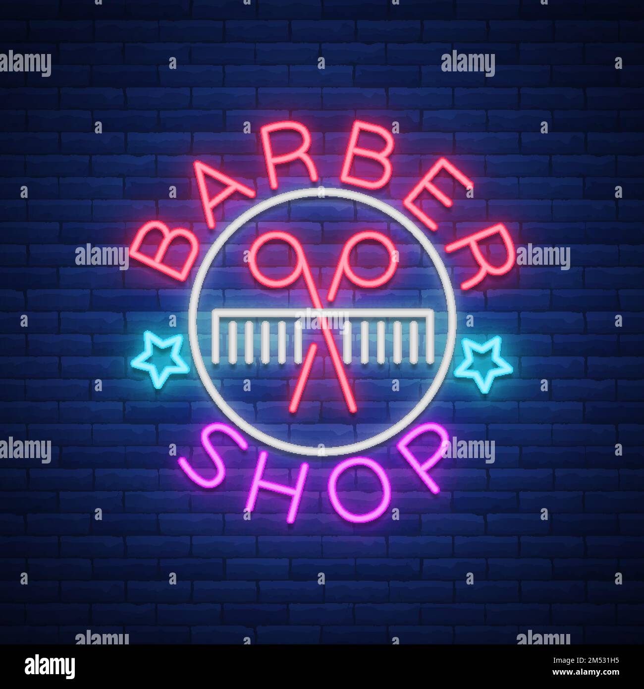 Barber shop logo neon sign, logo design elements. Can be used as a