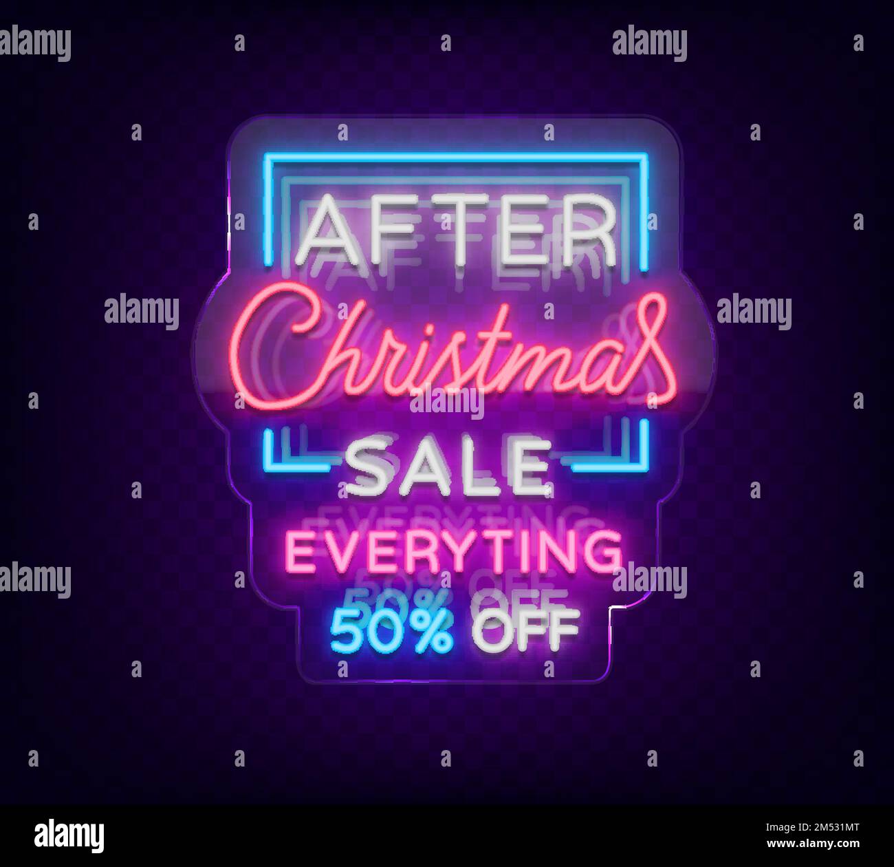 Christmas sales, neon sign, advertising bright festive discounts. New