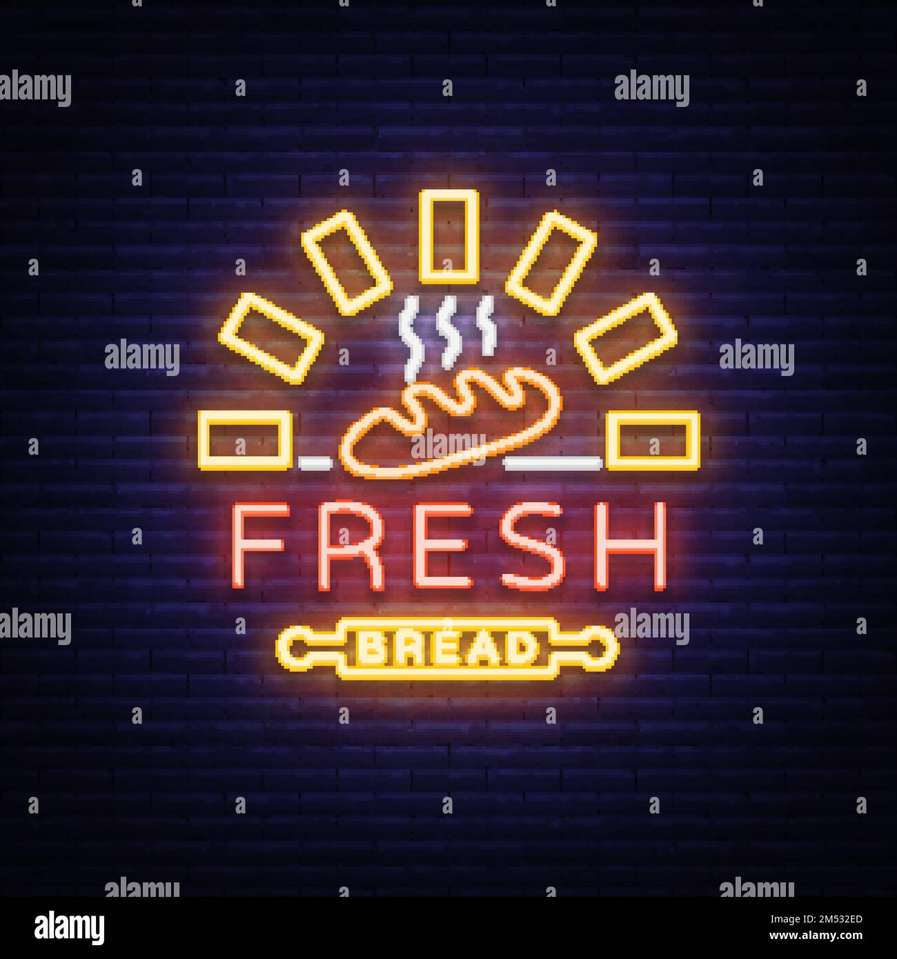 Bakery logo is a neon sign. Vector illustration on the topic of fresh ...