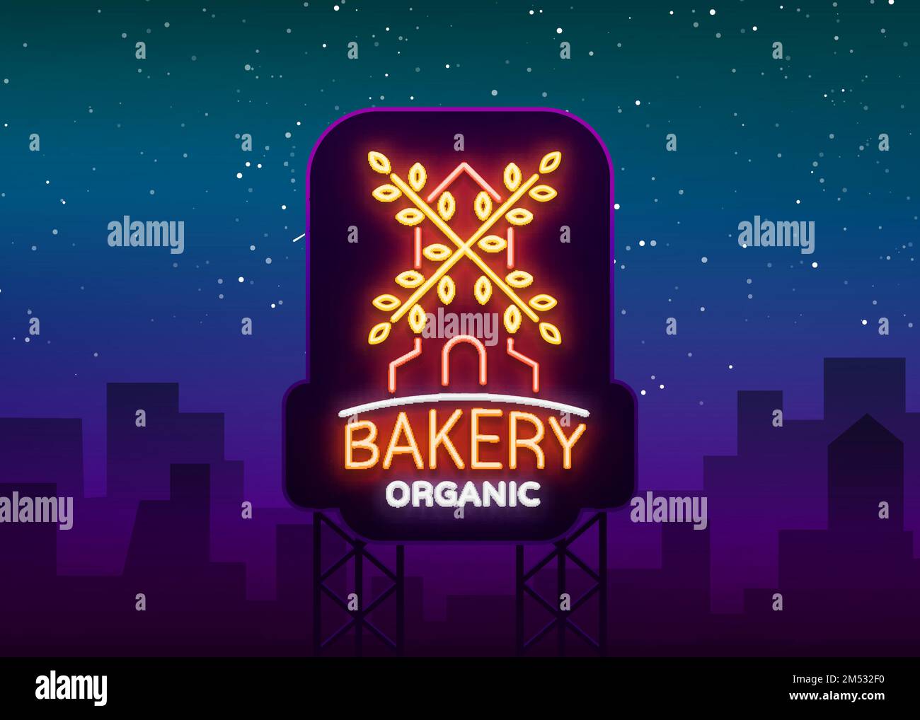 Bakery organic logo, fresh bread, loaf. Vector illustration on bakery