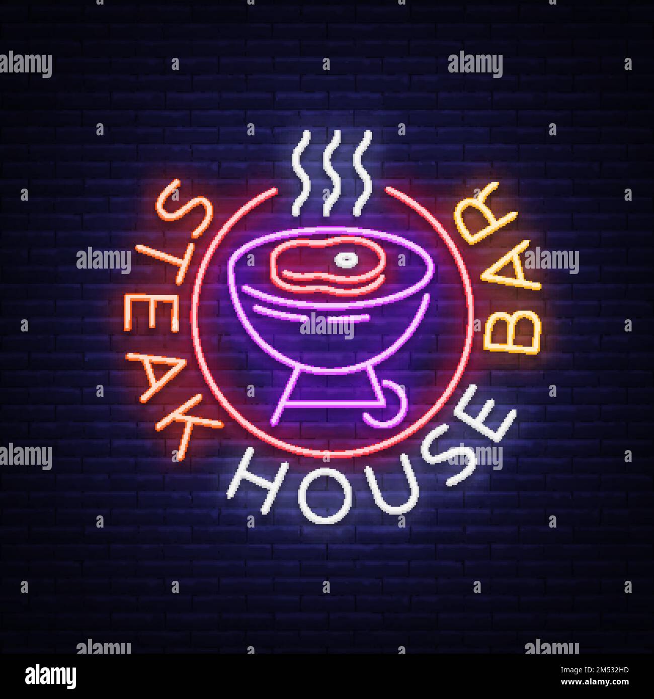 Steak House Logo Vector. Neon sign, symbol, bright advertising night