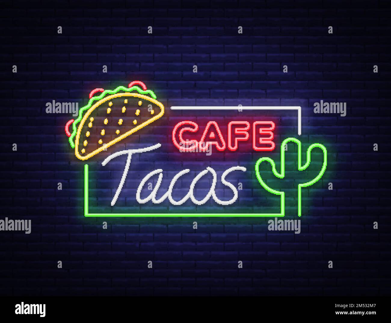 Tacos logo in neon style. Neon sign, symbol, bright billboard, nightly