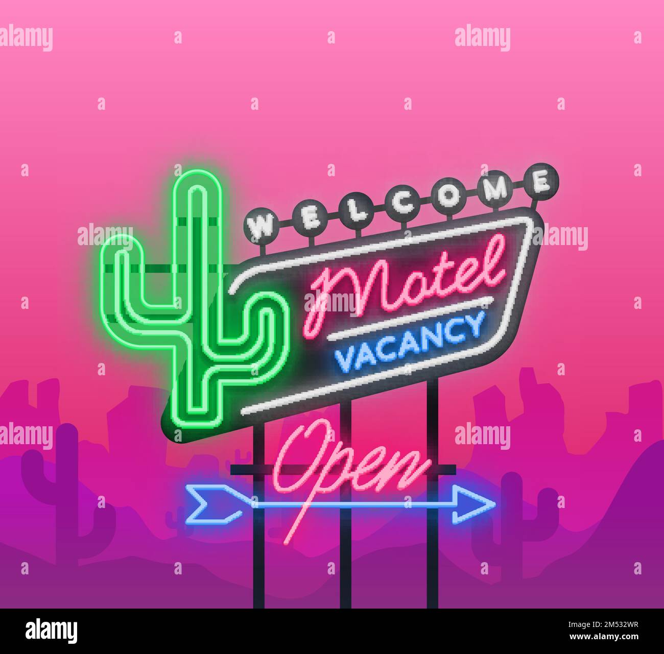 Motel is a light billboard. Neon signboard with Motel advertisement ...