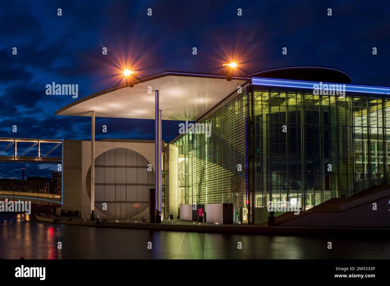 Berlin, Germany: Facade of Government building Marie-Elisabeth-Lueders-Haus at night Stock Photo