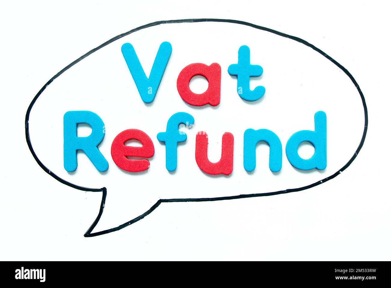 Alphabet letter with word vat refund in black line hand drawing as