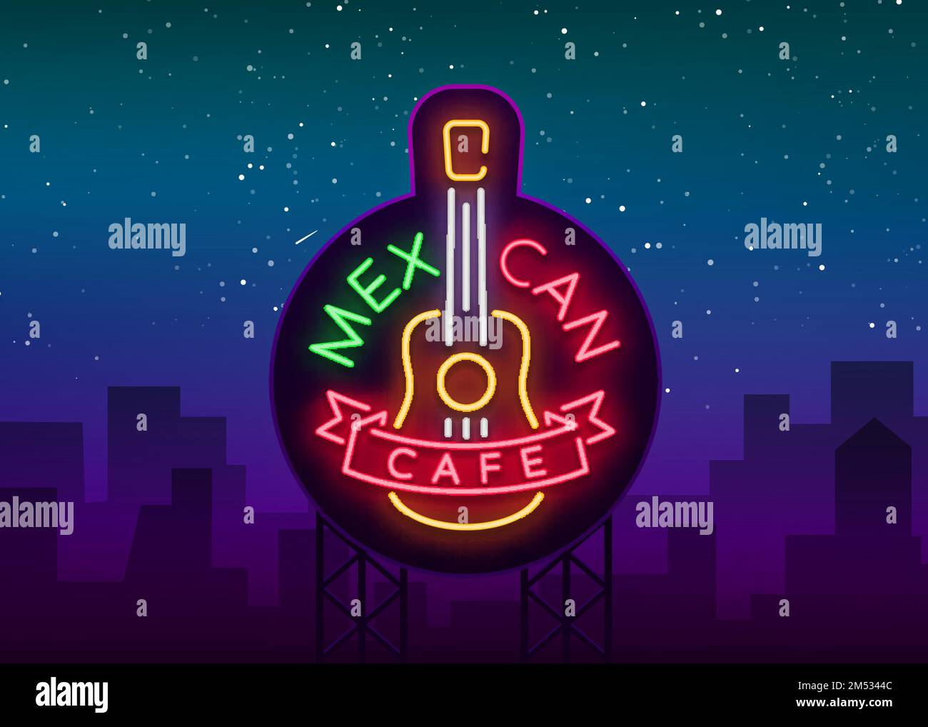 Mexican cafe is a neon sign. Bright glow sign, neon banner, luminous ...