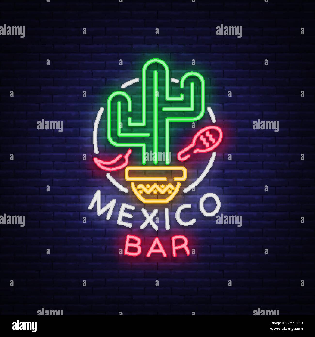 Mexican bar is a neonstyle logo. Neon sign, design template on Mexican