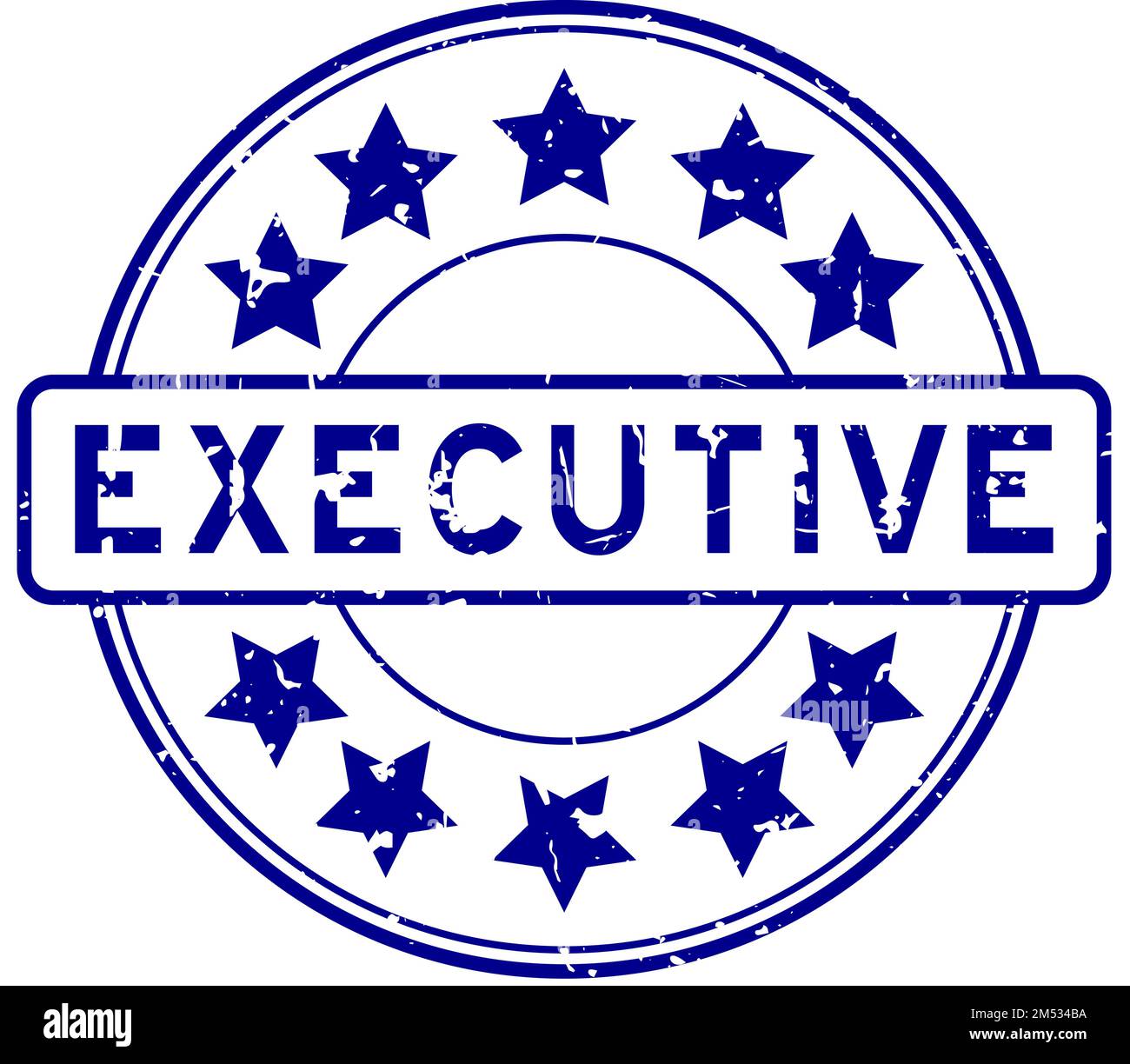 Grunge blue executive word with star icon round rubber seal stamp on