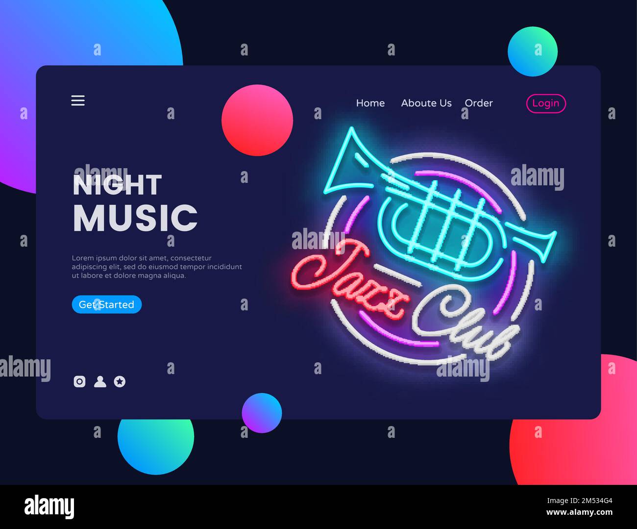 Jazz Club concept banner. Jazz Music Neon Sign, can use for web banner, infographics, website