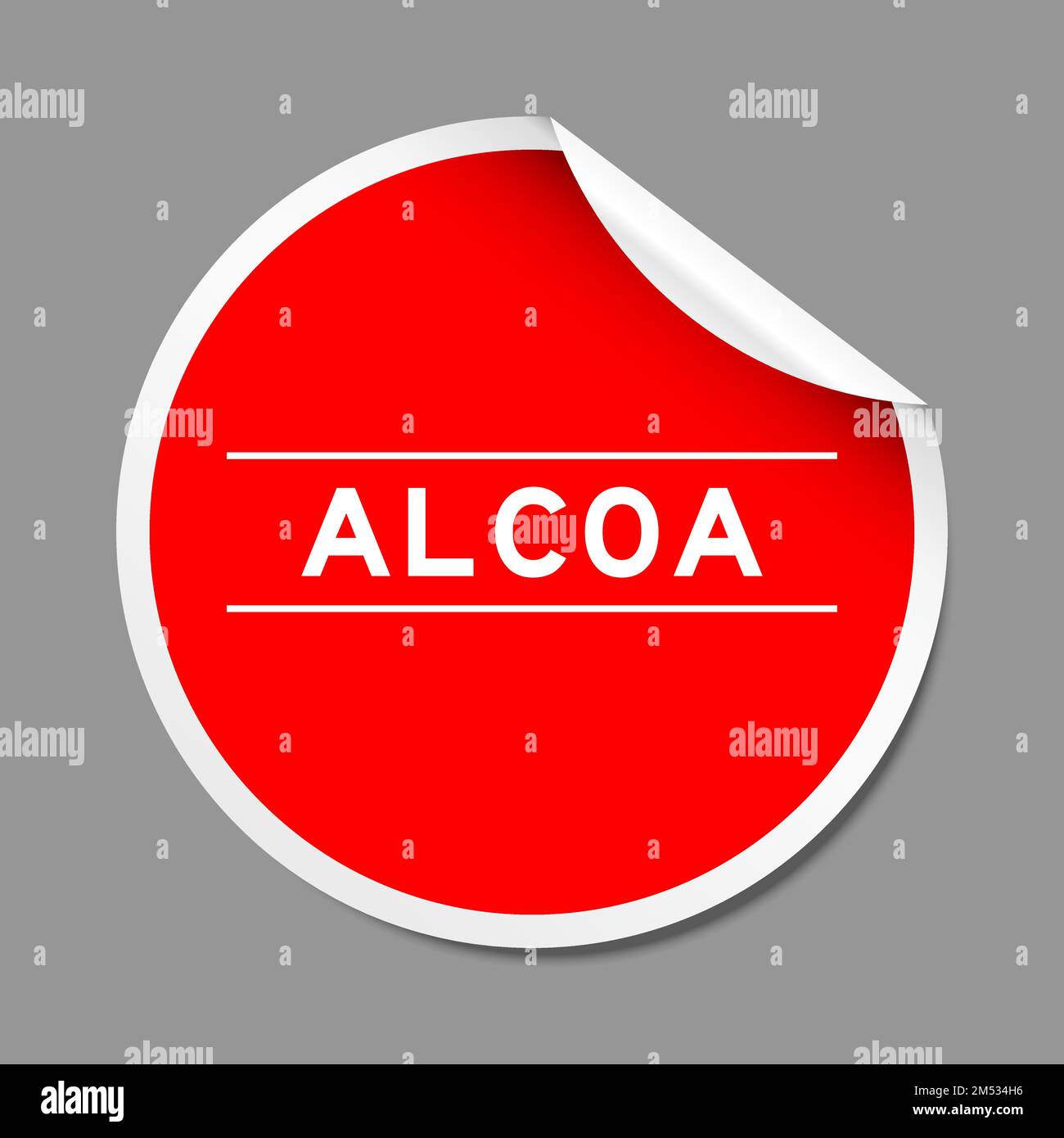 Red color peel sticker label with word ALCOA (Abbreviation of Attributable, Legible, Contemporaneous, Original and Accurate) on gray background Stock Vector