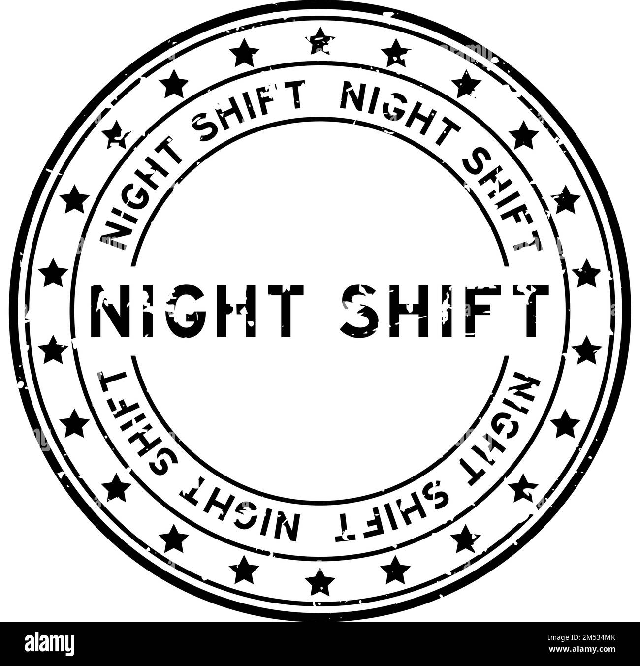 Grunge black night shift word with star icon round rubber seal stamp on white background Stock Vector