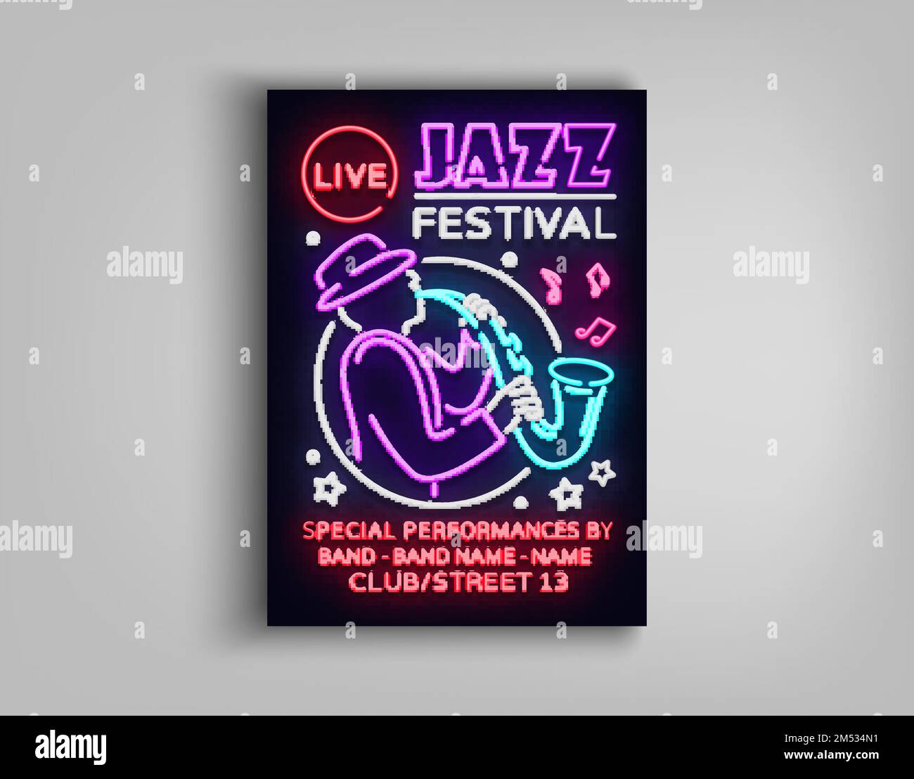 Jazz Festival Poster Neon. Neon sign, Neon style brochure, Design
