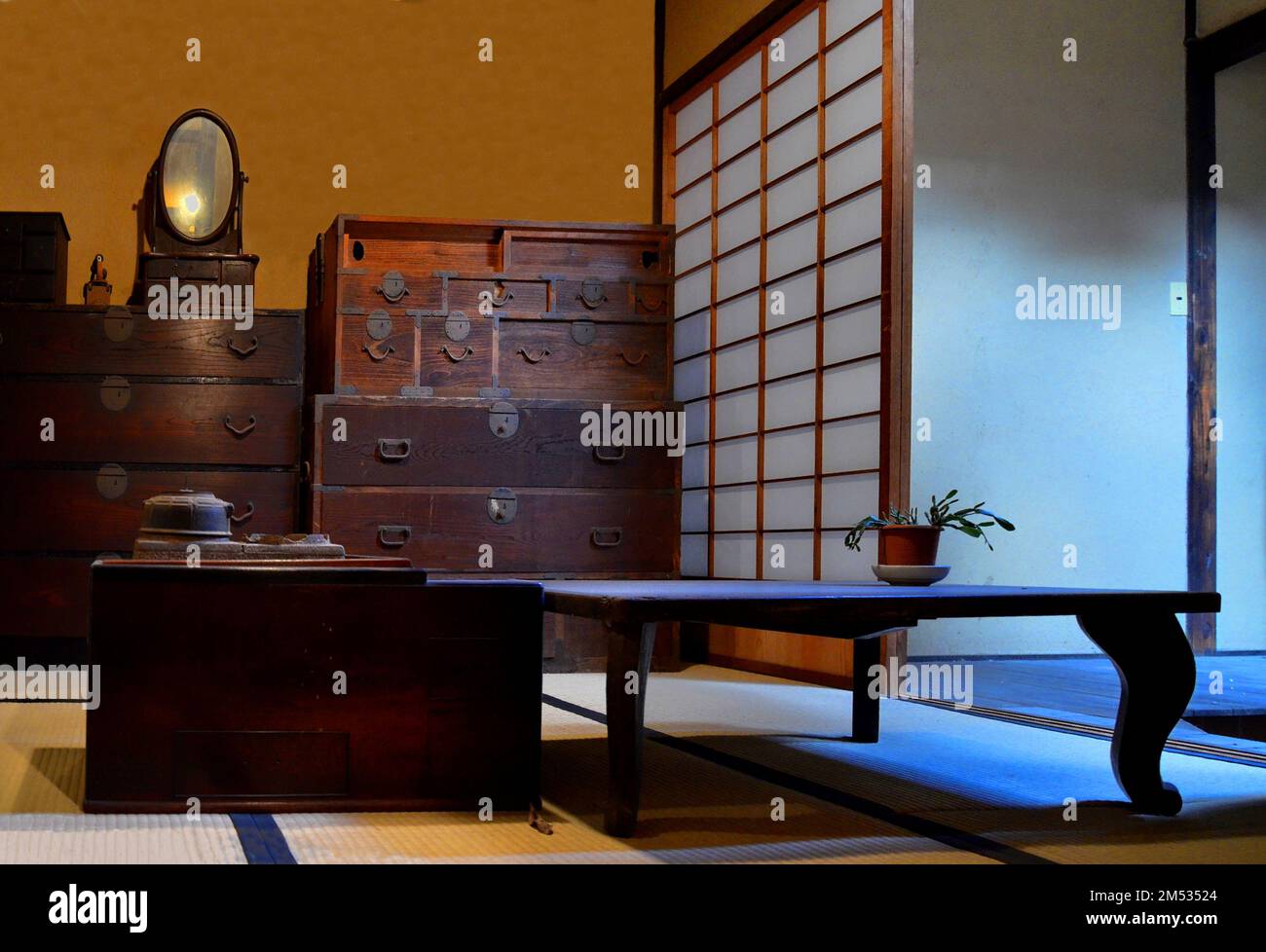 Old Japanese wooden furnitures at Miyajima Museum of History and Folk