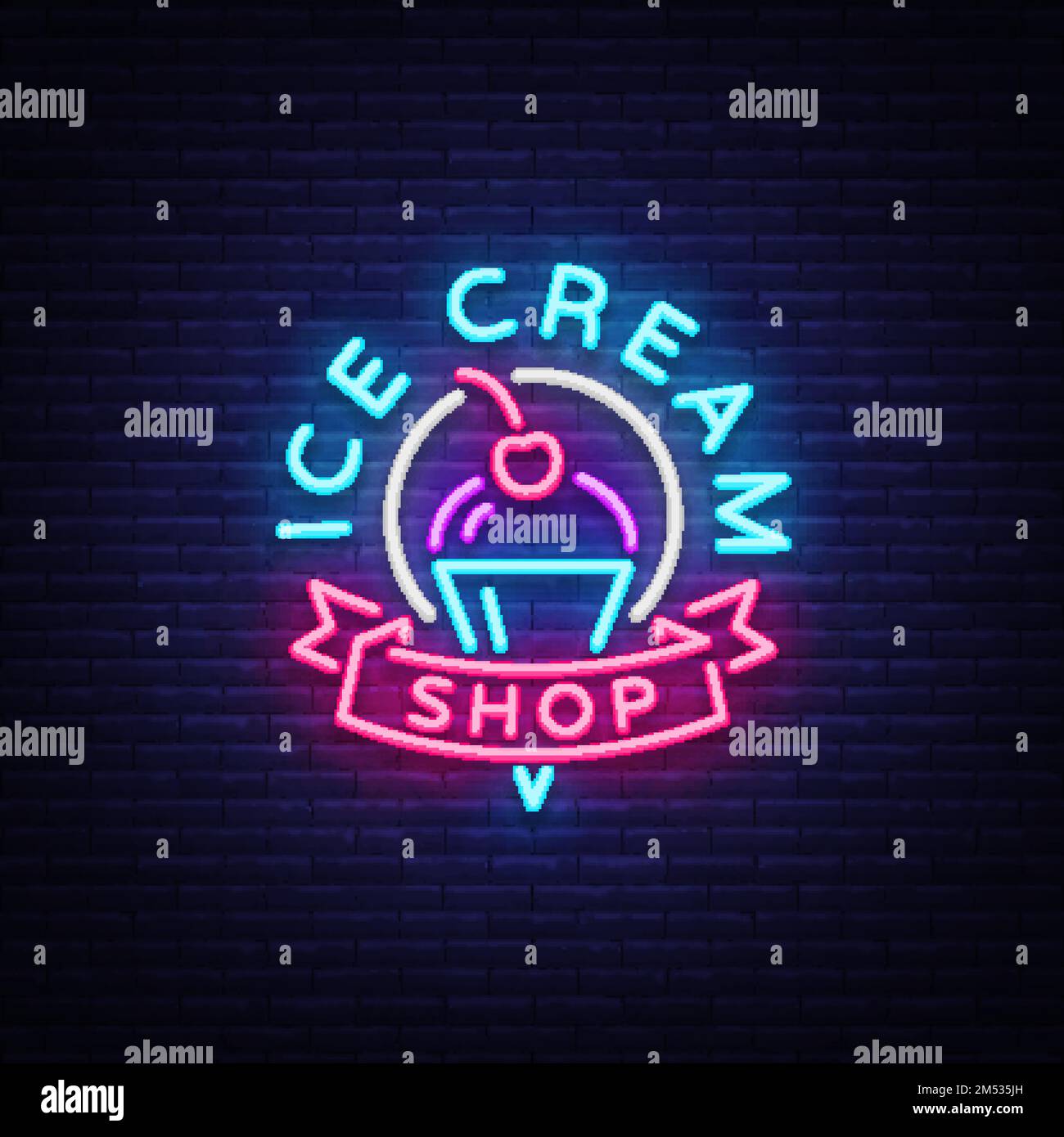 Ice cream shop neon sign. Ice cream shop logo in neon style, symbol