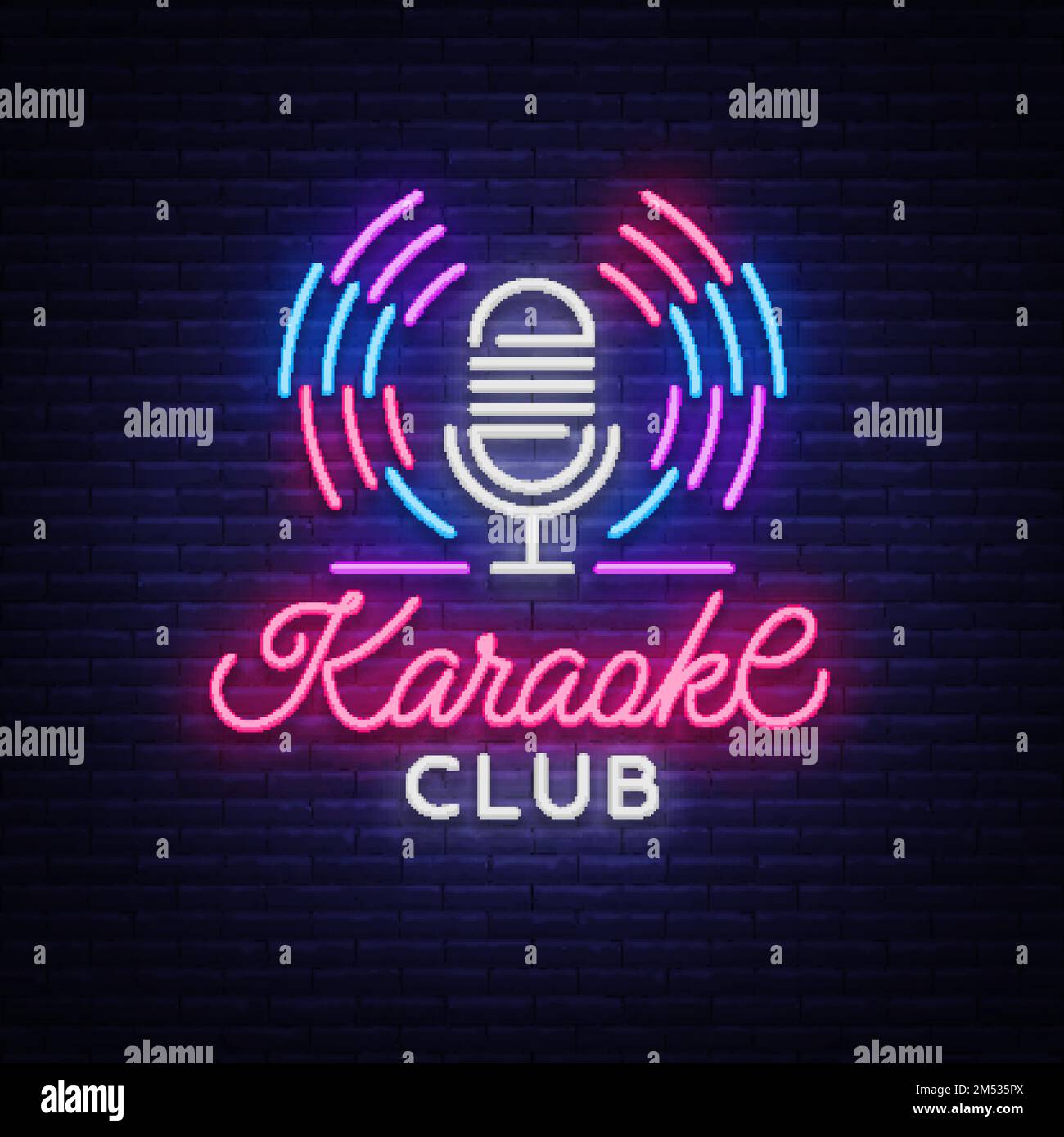 Karaoke Club Logo in Neon Style. Neon sign, bright nightly neon