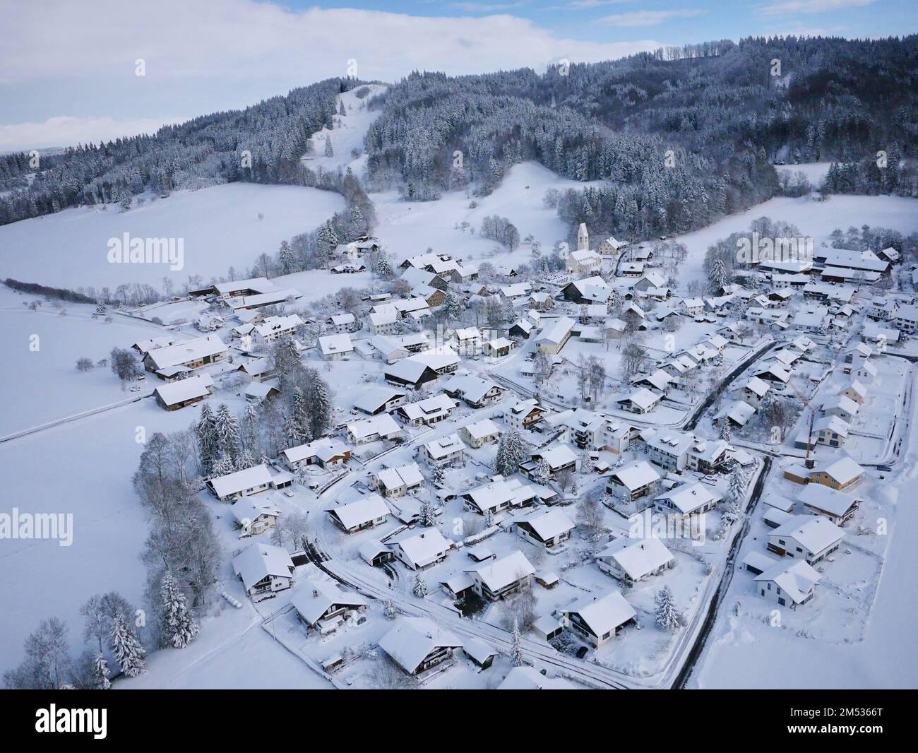 aerial photo of village in winter Stock Photo - Alamy