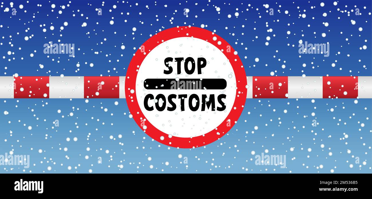 Cartoon slogan stop customs in a old zoll douane signboard. Vector