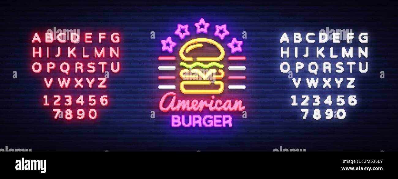 Burger logo vector. American burger, design template light emblem