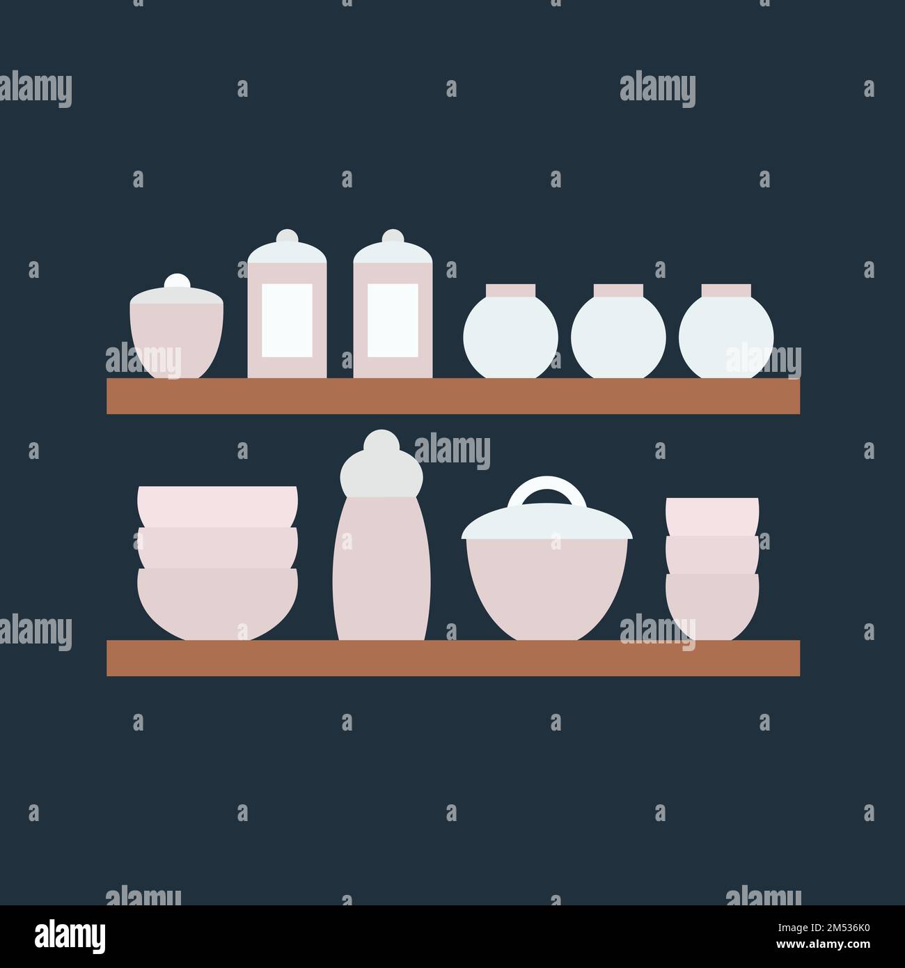 Vector kitchen utensils on shelves set Stock Vector