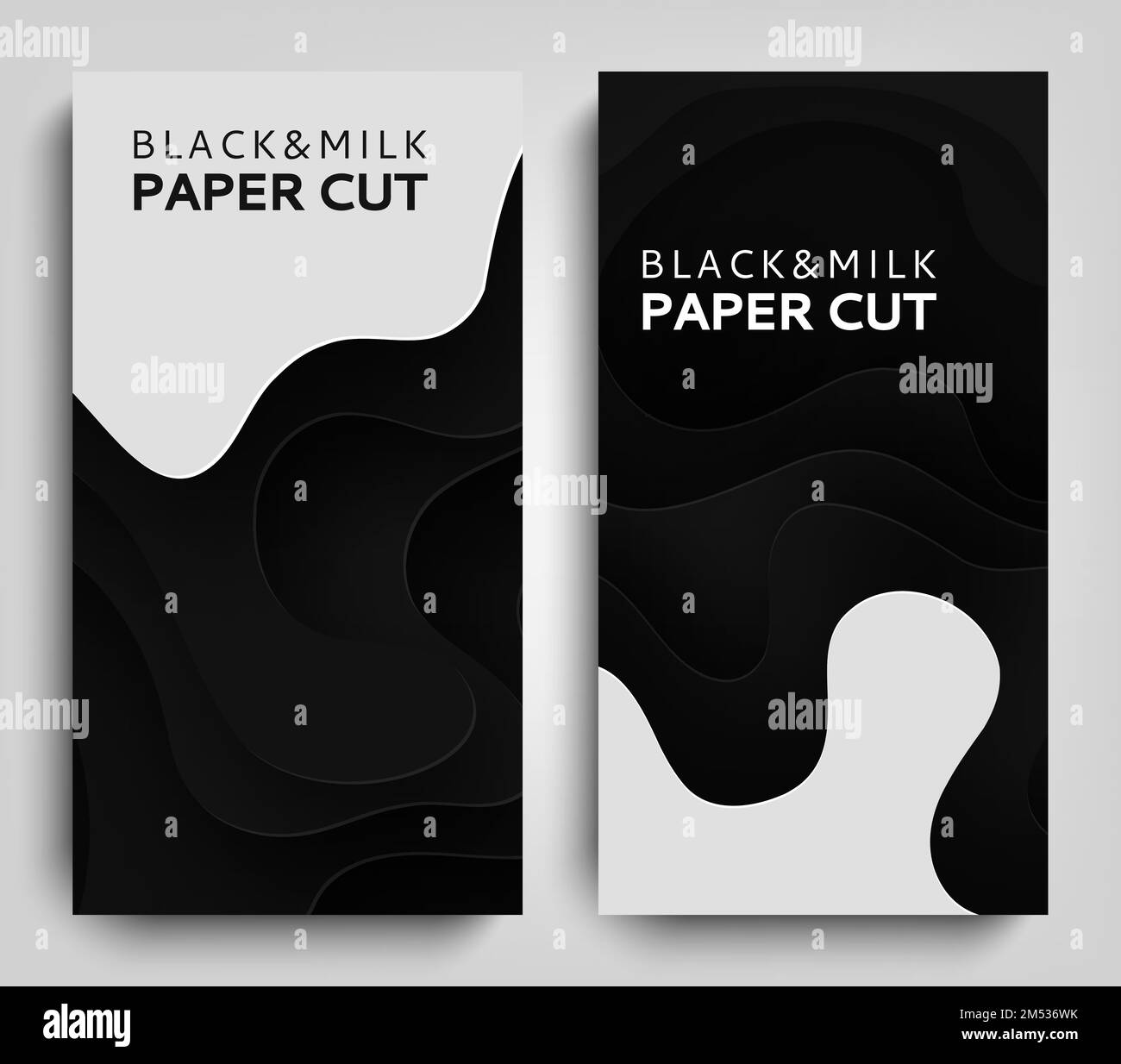 Vertical Banner Paper art cartoon abstract waves. Paper carve