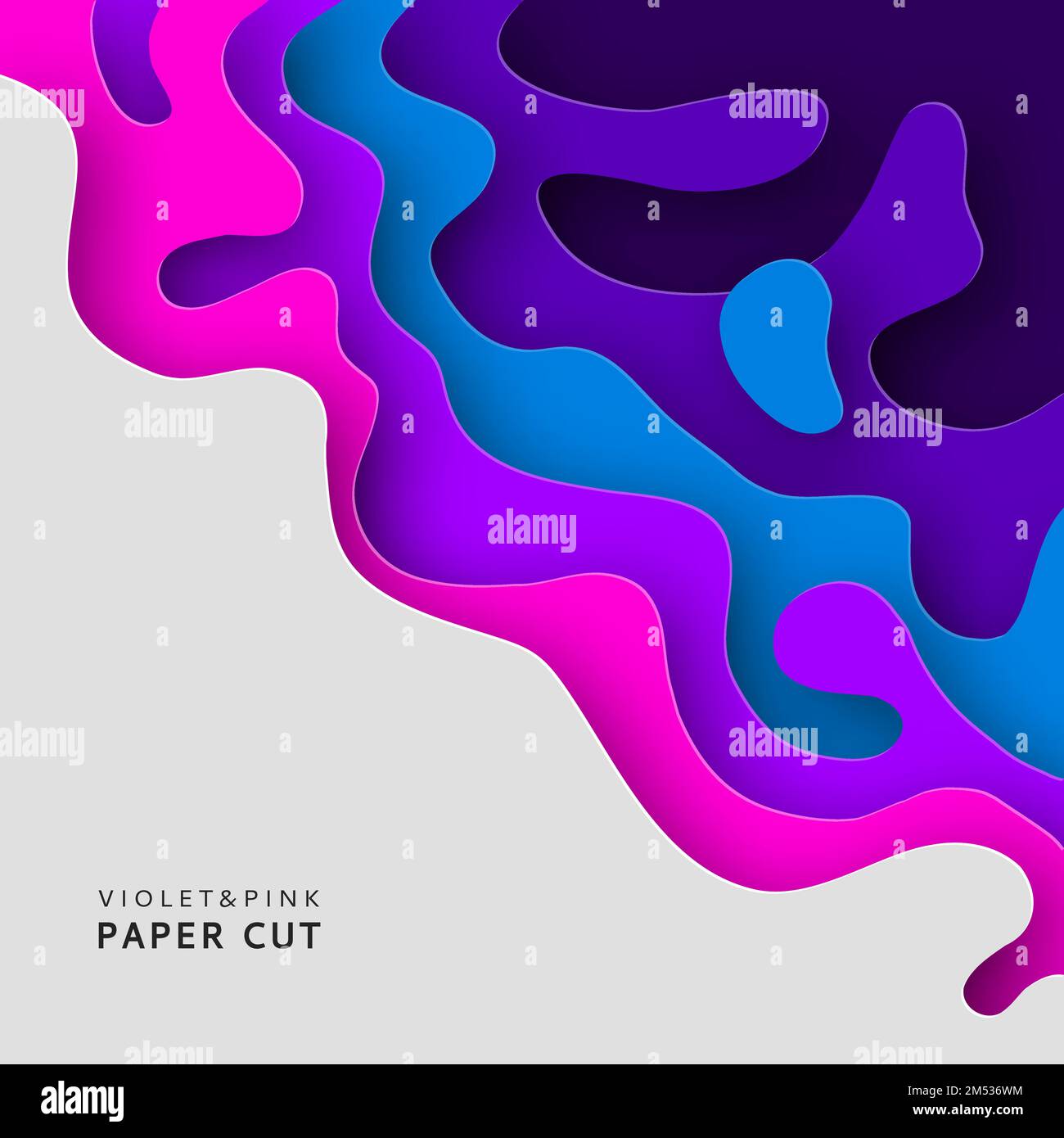 Paper art banner background in violet and blue colors. Carving paper