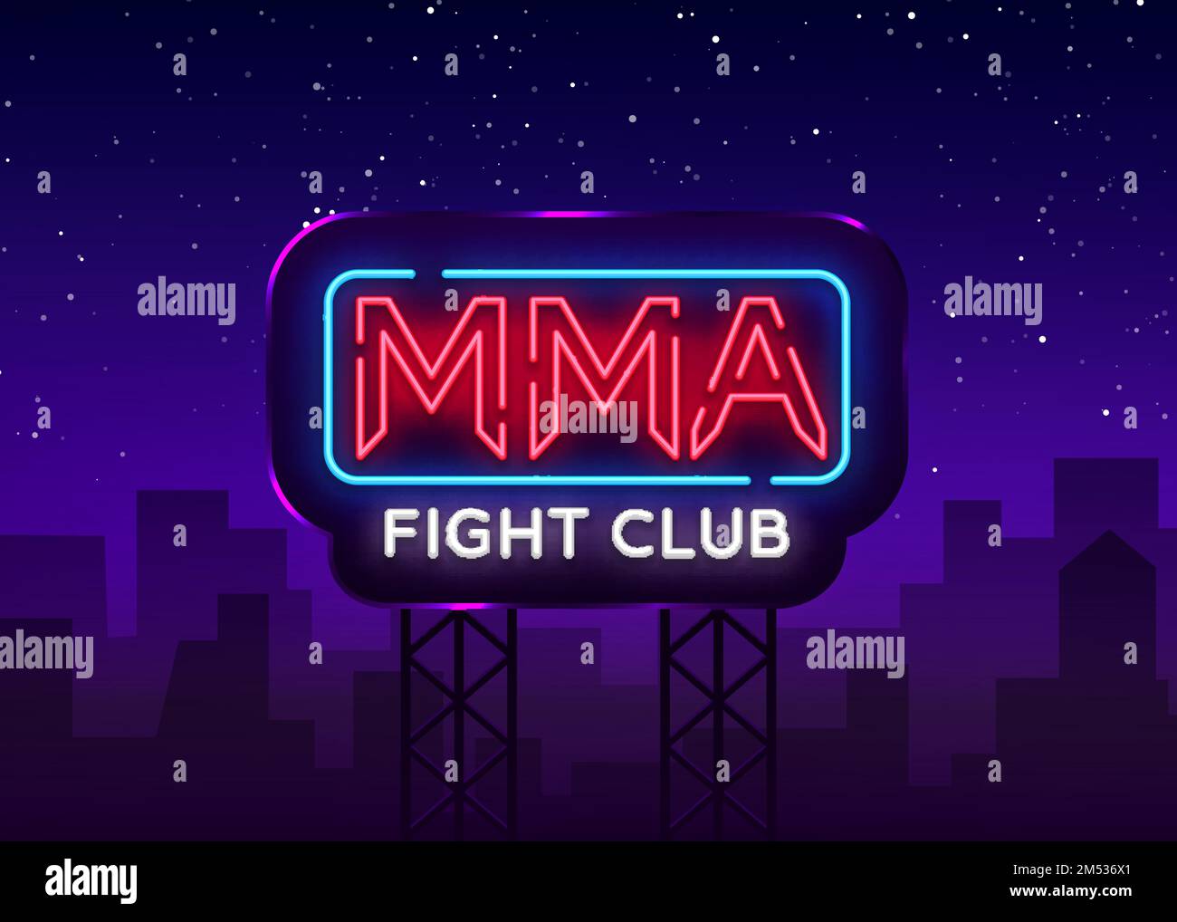 Fight Club neon sign vector. MMA neon symbol logo, design element on