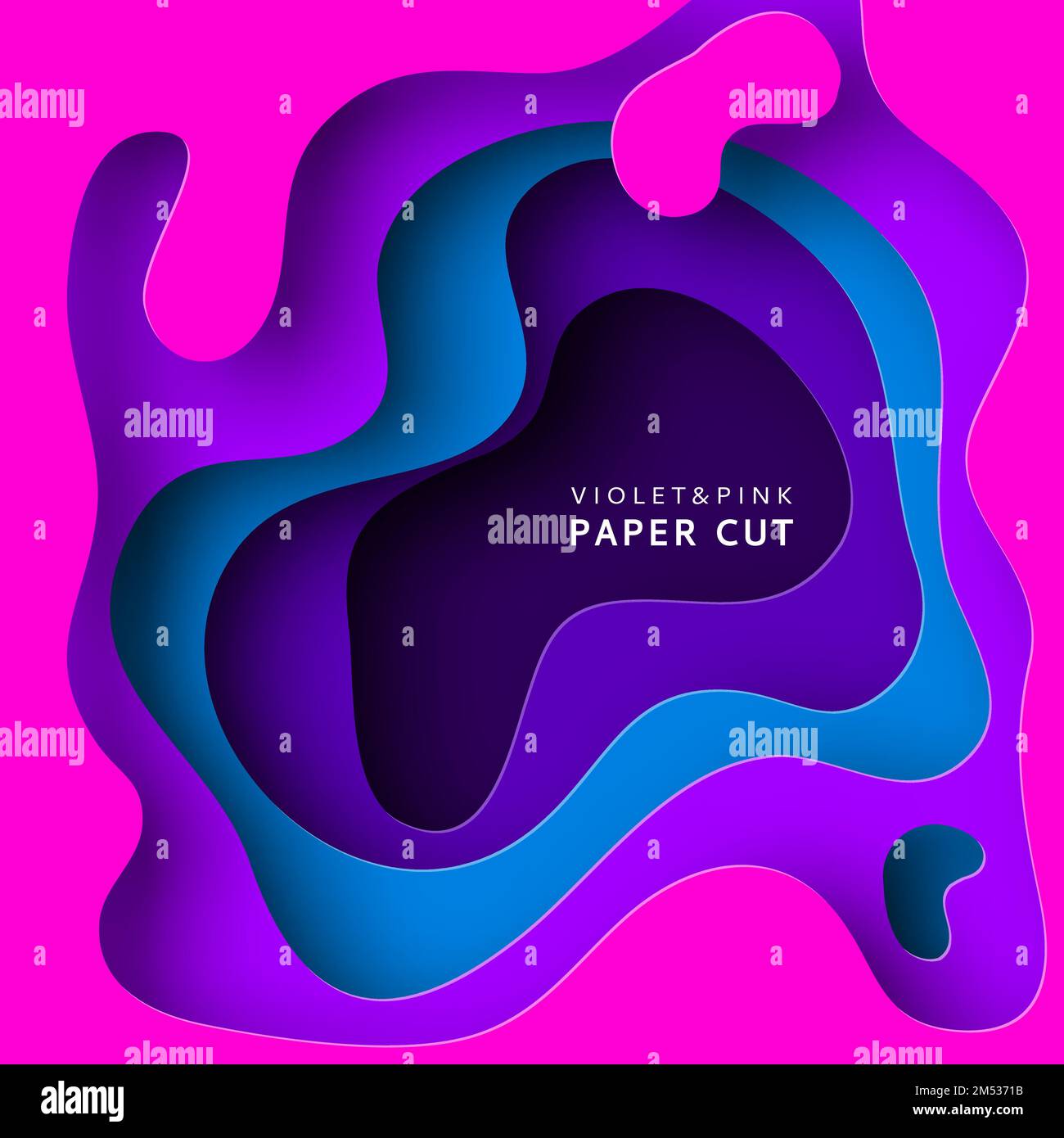 Paper cut vector background. Paper art is violet and blue colors. Square template with paper figures. Bright modern design for poster, flyer, poster, Stock Vector