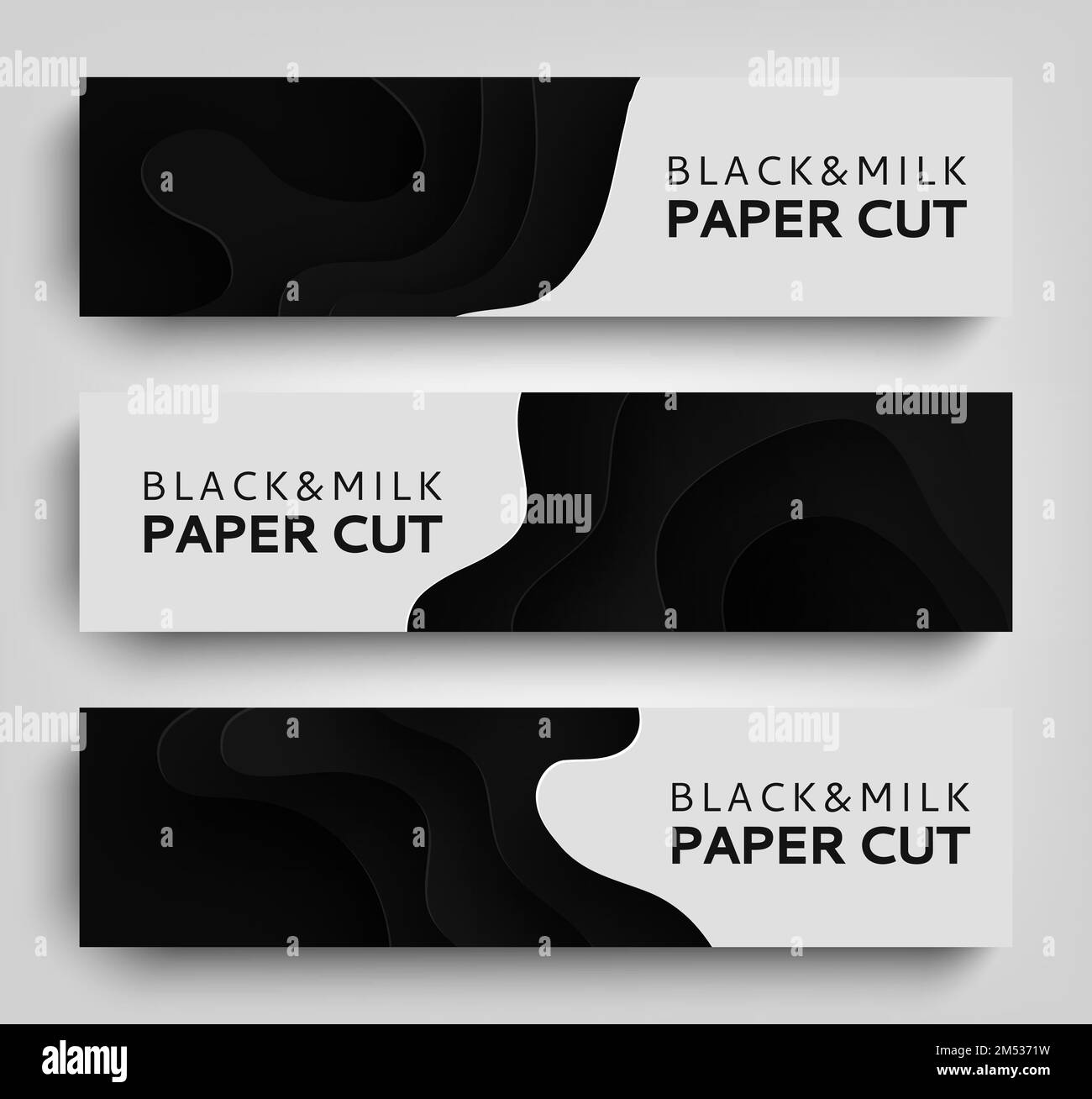 Set horizontal banner paper cut. Paper Art Background. Banner on dairy ...