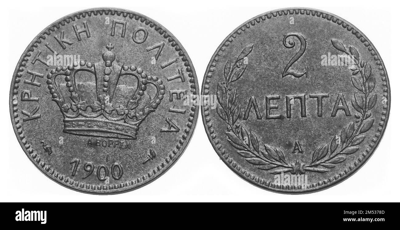 Photo coins Griechenland Kreta ,1900,2 Lepta , Stock Photo