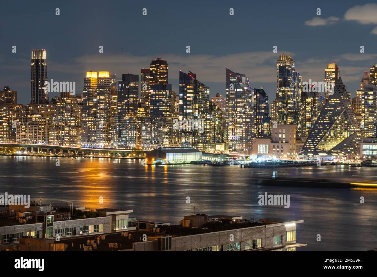 NYC Manhattan buildings skyline detailed long exposure shot of world famous  US city and travel destination, copy space backgrounds banner resource  Stock Photo - Alamy
